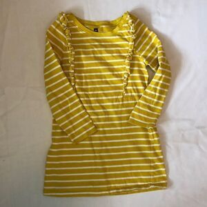 Tea Collection Girl’s 6 6x Long Sleeve Yellow and White Ruffle Striped Dress